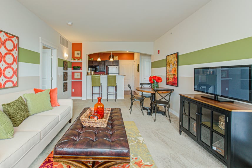 Model living room in Bloomington apartments